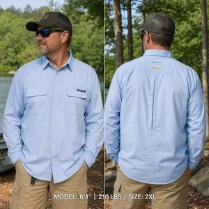 ExOfficio Buzz Off Insect Shield Shirt Mens 2XL Blue Long Sleeve Fishing Hiking